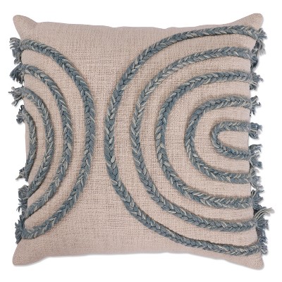 18"x18" Indoor Braid Square Throw Pillow Blue/Ivory - Pillow Perfect