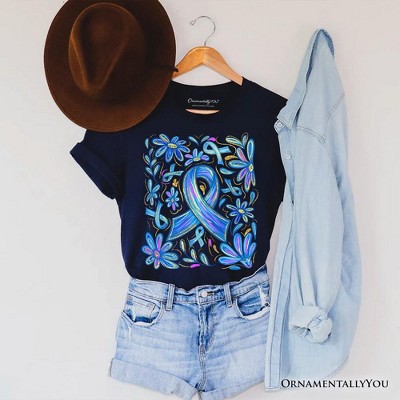 Diabetes Blue Ribbon Floral T-Shirt, Awareness Support Tee | OrnamentallyYou