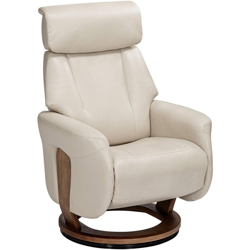 BenchMaster Taupe Faux Leather Swivel Recliner Chair Modern Armchair Comfortable Manual Reclining Footrest for Bedroom Living Room, 1 of 10