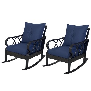 2 Piece Outdoor Wicker Rocking Chairs Rattan Porch Rockers with Cushions, Aluminum Frame for Garden, Patio - 1 of 4