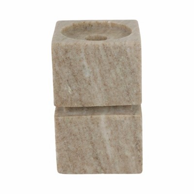 Modern Marble Candle Holder for Pillar & Taper Candles - Stone Square Design - Glam Accent for Home, Office, Bedroom & Living Room