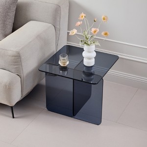 Spassway Square Glass End Table with Curved Table Edge Cross Legs Side Table Sofa Coffee Table for Lounging Nooks Small Space Living Room Apartment - 1 of 4