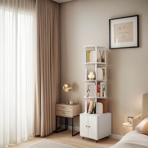 ORRD 5-Tier 360° Rotating Bookshelf with Drawer, White Corner Bookcase for Small Spaces, Bedroom or Living Room - 1 of 4