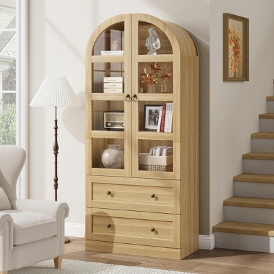 Garvee Tall Storage Cabinet, Farmhouse Large Wood Arched Kitchen Pantry, Bookcase with Doors & 2 Drawers for Dining, Office, Living Room, 72"