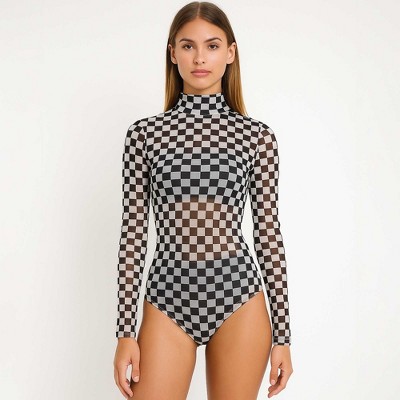 Women's Grid Print Sheer High Neck Top– Cherie Code