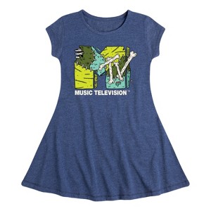 Girls' - MTV - Logo Halloween Fit & Flair Cap Sleeve Graphic Dress - 1 of 2