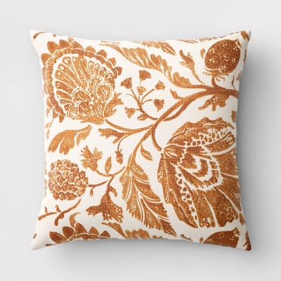 Floral Printed Jacobean Square Throw Pillow Cream/Brown - Threshold™