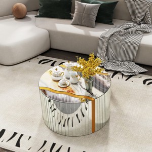 27.5" Modern Round Mirror Coffee Table with Glass Top, Compact Marble-Pattern Center Table or End Table for Living Room, Apartment-Panipeachy - 1 of 4