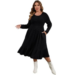 BLUEMING Womens Plus Size Ribbed Knit Sweater Dress Long Sleeve Square Neck Flowy Comfy Casual Dress - 1 of 4