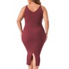 Agnes Orinda Women's Plus Size V Neck Sleeveless Ribbed Knit Back Slit Midi Cami Bodycon Sweater Dresses - 4 of 4