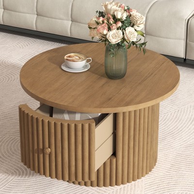 CAVINAS Modern Wooden Side Table Square Coffee Table with 4 Storage Drawers, End Table for Living Room, Bedroom