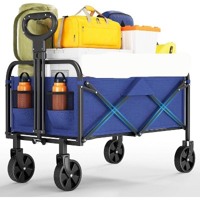 Collapsible Folding Wagon Cart, Heavy-Duty 360LBS Capacity, All-Terrain Utility Wagon with 360° Wheels & Cup Holders for Beach, Camping, Garden