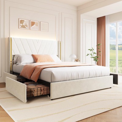 Full Upholstered Led Bed Frame, Full Size Bed Frame Upholstered Velvet Platform Bed Frame