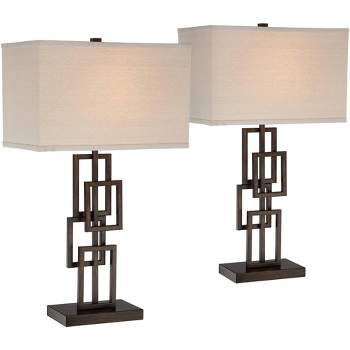 360 Lighting Kory Industrial Table Lamps 26 1/2" High Set of 2 Dark Bronze Off-White Linen Rectangular Shade for Bedroom Living Room Nightstand Office