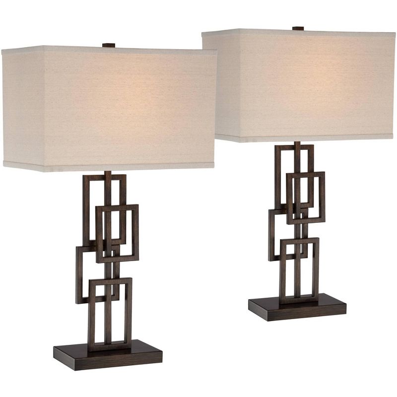 360 Lighting Kory Industrial Table Lamps 26 1/2" High Set of 2 Dark Bronze Off-White Linen Rectangular Shade for Bedroom Living Room Nightstand Office, 1 of 9
