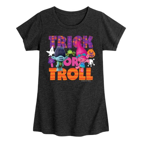 Girls' - Trolls - Trick Or Troll Branch and Poppy Fitted Short Sleeve Graphic T-Shirt - image 1 of 4