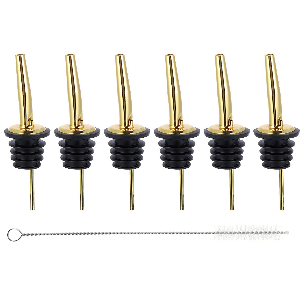 Unique Bargains Stainless Steel Wine Bottle Pourers with Rubber Dust Caps 6 Pcs
