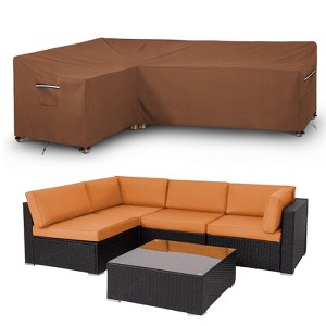 Akefit L-Shaped Patio Sectional Sofa Cover Waterproof Outdoor V-Shaped Furniture Cover Brown - 1 of 4