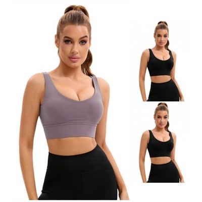 INSPIRE CHIC 3 Pcs Women's U Back V-Neck Padded Workout Crop Top with Built in Bra Sports Bras