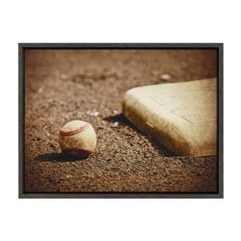 18" x 24" Sylvie Ball And Home Plate Framed Canvas by Shawn St. Peter Gray - DesignOvation: Modern Sports Art, Polystyrene Frame, Sawtooth Hanger
