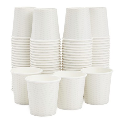 Sparkle and Bash 100 Pack Mini Disposable Paper Cups 4 oz for Espresso, Mouthwash, Tea & Coffee, White Geometric