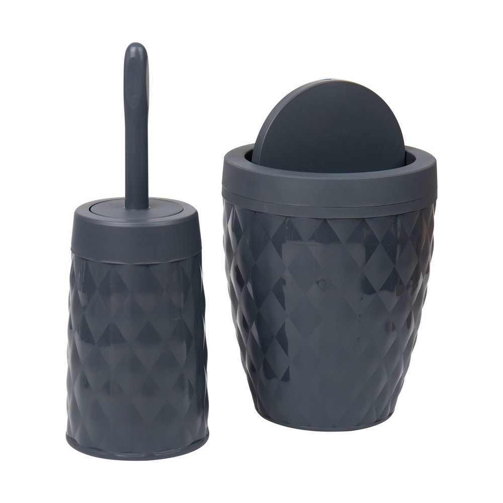 Photos - Waste Bin Round Wastepaper Basket and Toilet Brush Set Gray - Mind Reader