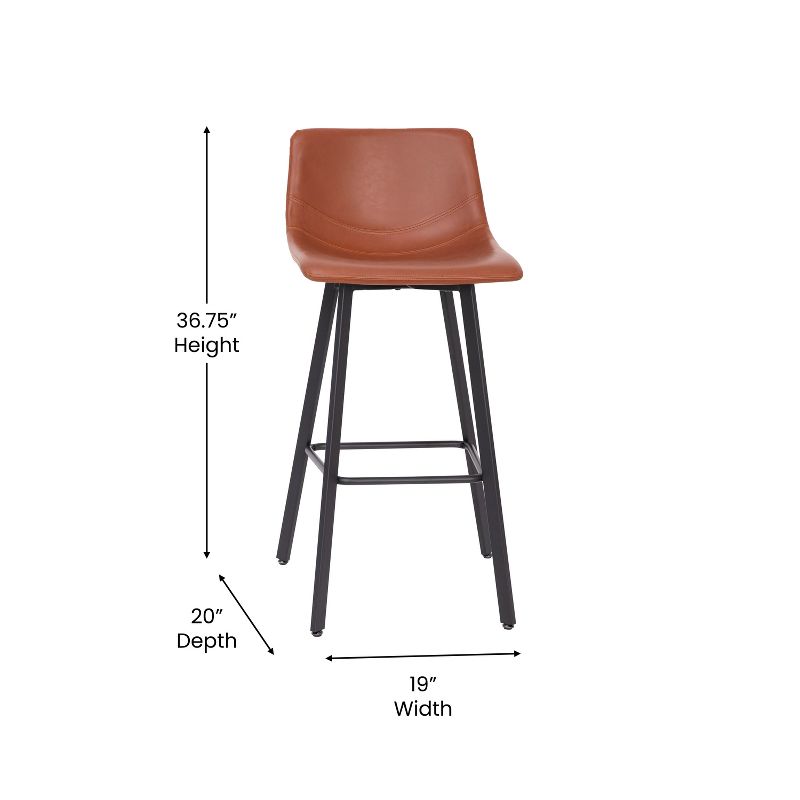 Merrick Lane Set of 2 Modern Upholstered Stools with Contoured, Low Back Bucket Seats and Iron Frames, 5 of 10