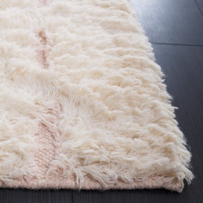 Ivory and Pink Hand-Tufted Wool Shag Area Rug 3' x 5'