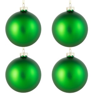 Northlight 2-Finish Glass Ball Christmas Ornaments - 4" (100mm) - Green - 4ct - 1 of 4