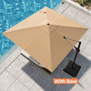 Pellebant 10.5FT Square Cantilever Umbrella Outdoor 360 Degree Rotation Offset Umbrella 6 Heights Adjustable with Base - 1 of 4