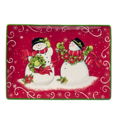 14" x 10" Earthenware Holiday Magic Snowman Rectangular Serving Platter - Certified International