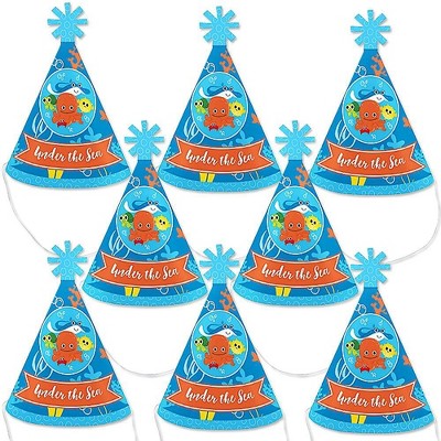 Big Dot of Happiness Under the Sea Critters - Mini Cone Birthday Party or Baby Shower Hats - Small Little Party Hats - Set of 8