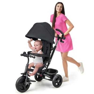 Infans 4-in-1 Baby Tricycle Toddler Trike w/ Reversible Seat, Canopy & Push Handle