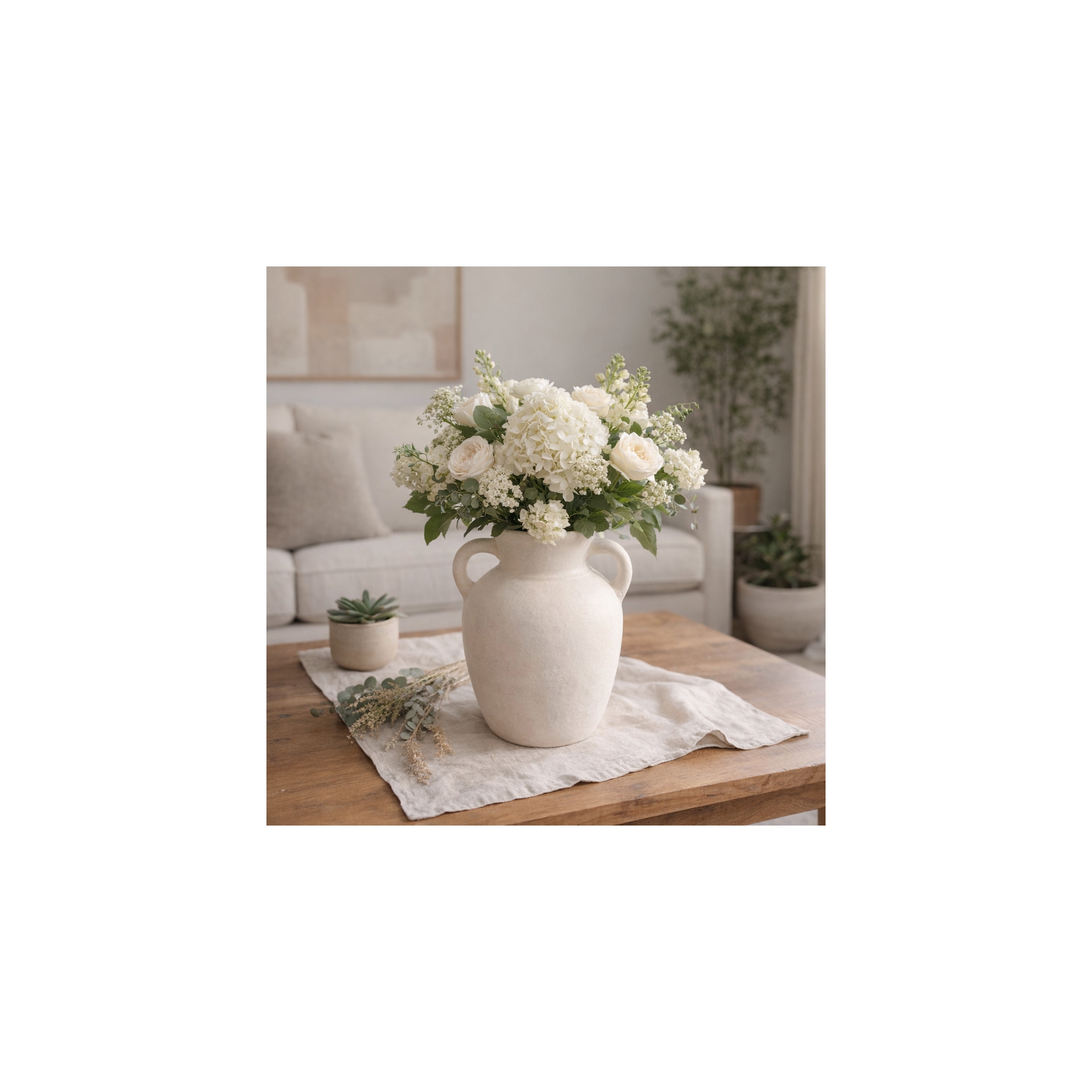 Vintage Ceramic Vase - Handmade Pottery Paper Mache Jug - Decorative Home Accent for Living Room, Bedroom, Office - 9" White