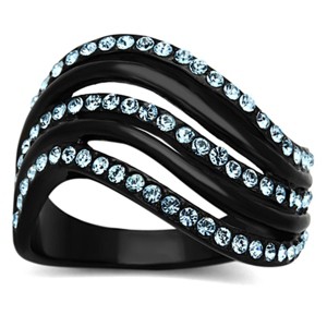 Slickblue Women’s Wave Design Ring – IP Black Stainless Steel with Sea Blue Synthetic Crystal, size 5-10 - 1 of 4