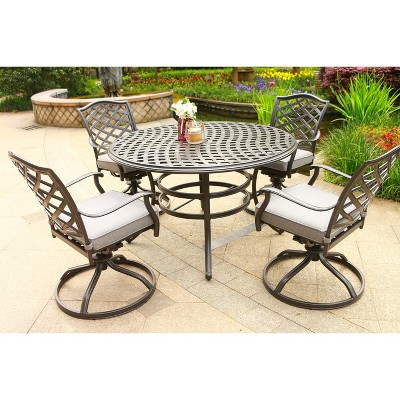 Nertpow 4-Person 49" Round Aluminum Outdoor Dining Set with Sunbrella Cushions