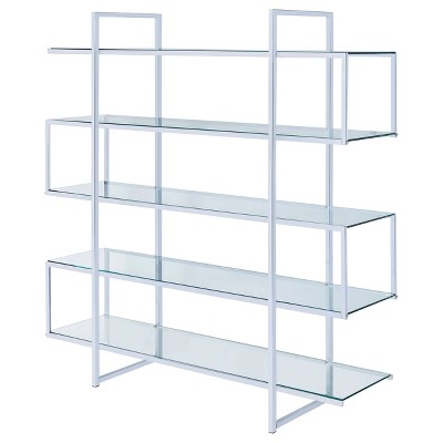 Chrome and Clear Glass 5-Tier Modern Bookcase
