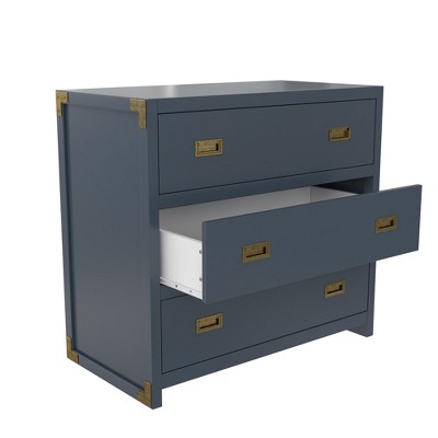 Graphite Blue Wooden Nursery Dresser with Brass Handles