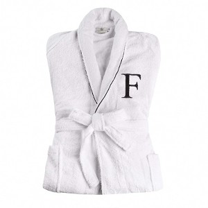 Modern Cotton Absorbent Traditional Adult Unisex Solid with Monogram Bath Robe by Blue Nile Mills - 1 of 4