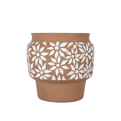 White Floral Terracotta Planter by Foreside Home & Garden
