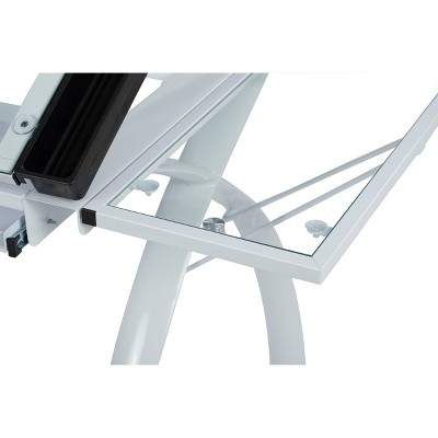 Futura 58'' White Glass Drafting Craft Table with Adjustable Top and Folding Shelf