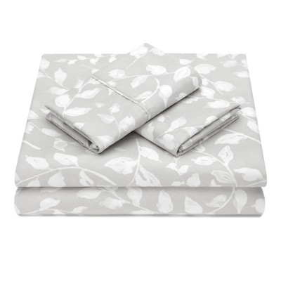 Chanasya Microfiber Bed Sheet Set 4-Piece - Soft Floral Leaves Print - Queen — фото 7