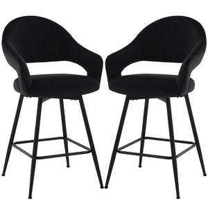 Bekrvio Swivel Counter Height Bar Stools Set of 2/4,26" Kitchen Bar Chairs w/Hollow Back,Faux Leather/Velvet Upholstered for Kitchen Island - 1 of 4