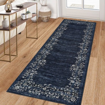 Modern Machine Washable Area Rugs Floral Printed Floor Carpet Non Slip Backing Stain Resistant Indoor Soft Mat