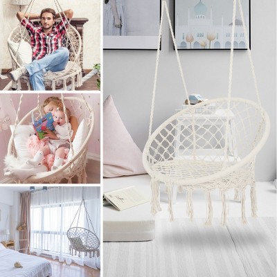 Carla Cotton Rope Fabric Hammock Swing with Cushion for Single Person, Outdoor Furniture - Maison Boucle