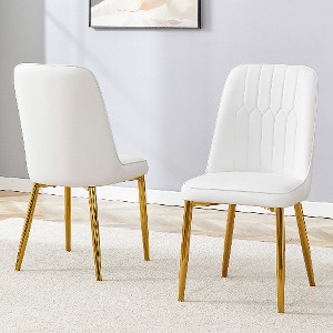 Lyngins Modern Armless Dining Chair Set of 4, PU Leather Kitchen Chair with Thickened Cushion, Living Room Chair with Golden Metal Legs - 1 of 4