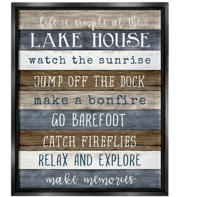 Stupell Industries Life Is Simple Lake House List Framed Floater Canvas Wall Art