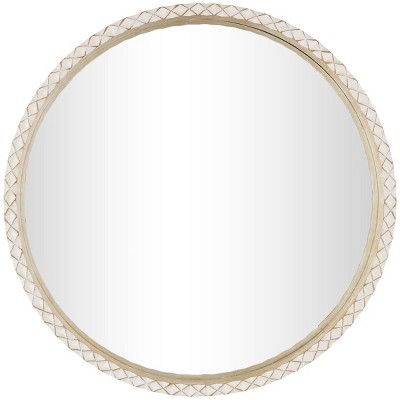 30"x30" Mango Wood Wall Mirror with Geometric Diamond Patterned Frame Cream - Olivia & May: Farmhouse Style, No Assembly Required