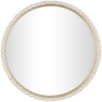 30"x30" Mango Wood Wall Mirror with Geometric Diamond Patterned Frame Cream - Olivia & May