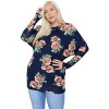 Slickblue Women's Plus Size Floral Long Sleeve Top, Delicate Cutouts and Neck Tie Detail, Dusty Pink Multi, 1XL - 3 of 4